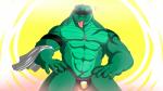 16:9 2016 abs aliensymbol alligator alligatorid anthro biceps big_muscles biped blindfold clothing crocodilian dog_tags dripping green_body green_scales heart_symbol hi_res jewelry jockstrap male muscular muscular_anthro muscular_male necklace nude paul_webster pecs reptile scales scalie simple_background smile solo standing tongue tongue_out towel underwear widescreen