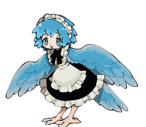 avian_feet blue_body blue_eyes blue_feathers blue_hair blue_wings clothed clothing feathered_wings feathers female hair light_body light_skin maid_headdress maid_uniform simple_background solo standing tail tail_feathers uniform white_background wings i7go34 european_mythology greek_mythology mythology animal_humanoid avian humanoid mythological_avian mythological_creature full-length_portrait portrait
