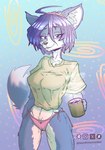 anthro beverage big_breasts biped breasts camel_toe clothed clothing coffee coffee_cup coffee_mug container cup female female_anthro morning_after panties pubes solo star tail underwear soft_monster nintendo star_fox krystal_(star_fox) canid canine fox mammal hi_res