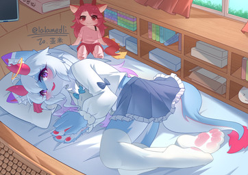 anthro blue_body female hair purple_eyes shocked shy solo white_hair lalamedli mythology dragon mythological_creature mythological_scalie scalie absurd_res hi_res