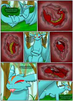 after_vore blue_body blue_wings duo eyes_closed female female_pred feral feral_pred feral_prey forest full_tour guts horn inside_intestines inside_stomach intestines male male/female male_prey organs plant red_body red_wings safe_vore text tree vore white_horn wings livinlovindude mythology passy dragon mythological_creature mythological_scalie scalie 2015 comic english_text hi_res