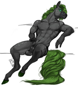 abs animal_genitalia animal_penis anthro balls black_body black_fur black_penis equine_genitalia equine_penis flaccid fur genitals green_eyes green_hair grey_body grey_fur hair hooves male male_anthro mane markings muscular muscular_anthro muscular_male nude nude_anthro nude_male pecs penis simple_background sitting solo spots spotted_body spotted_fur tail white_background i-psilone celtic_mythology european_mythology mythology pisces_kelp equid equine kelpie mammal mythological_creature mythological_equine 2017