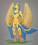 anthro beak biped blue_eyes bulge claws feathered_wings feathers featureless_crotch grass male male_anthro nude nude_anthro nude_male plant pose simple_background solo standing three-quarter_view wings reaper3d darkeng avian 2023 5:6 digital_drawing_(artwork) digital_media_(artwork) full-length_portrait hi_res portrait sketch