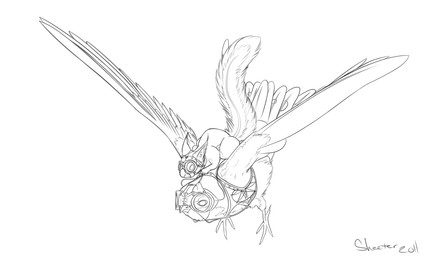 ambiguous_gender duo eyewear feathered_wings feathers feral flying goggles harness mask riding simple_background straddling tail white_background wings oonami avian bird mammal rodent sciurid tree_squirrel 2011 line_art monochrome sketch