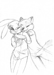 anthro black_and_white black_nose bottomwear buckteeth canid canine chochi clothed clothing duo embrace eyes_closed eyewear fox front_view glasses happy hug lagomorph leporid lovely_pets male mammal mike_blade monochrome one_eye_closed open_mouth pants predator/prey rabbit romantic romantic_couple shirt simple_background sketch smile standing tail teeth topwear traditional_media_(artwork) white_background