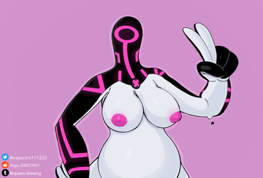 1_eye belly breasts female gesture hand_gesture inverted_nipples nipples pink_background pink_nipples simple_background solo v_sign espectro111222 ben_10 cartoon_network chaquetrix upgrade_(ben_10) alien galvanic_mechamorph humanoid hi_res