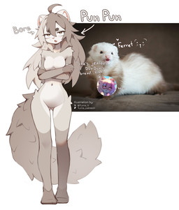 anthro female fur grey_body grey_fur hair long_hair nude tail tuma_tt pun_pun_(tuma_tt) domestic_ferret mammal mustelid musteline true_musteline weasel absurd_res hi_res