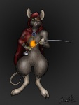 ambiguous_gender anthro biped cape clothing grey_background simple_background solo standing tail wounded anaktis mammal rodent concept_art signature