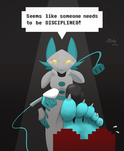 5_toes anthro barefoot blush claws curling_toes dialogue feet female floating_hands foot_fetish foot_focus humanoid_feet machine plantigrade polygonal_speech_bubble soles solo speech_bubble text toe_claws toes biskydraws conditional_dnp deltarune undertale_(series) tasque_manager darkner domestic_cat felid feline felis mammal robot 2021 english_text hi_res