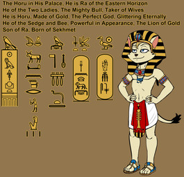 anthro bracelet clothed clothing egyptian egyptian_clothing egyptian_headdress eye_of_horus fur gold_(metal) gold_jewelry hair hieroglyphics jewelry male necklace pharaoh royalty shota simple_background smile solo tail text usekh young young_anthro young_male imierbenety percy_lynxoln sekhmetmesu domestic_cat felid feline felis lion mammal pantherine 2026 colored colored_sketch digital_drawing_(artwork) digital_media_(artwork) english_text hi_res sketch