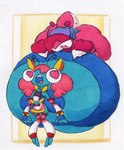 anthro big_butt blue_body butt duo female hair heart_eyes heart_symbol huge_butt overweight pink_body pink_hair simple_background shar0makai animal_humanoid arthropod arthropod_humanoid fly_(animal) fly_humanoid humanoid insect insect_humanoid 2023 absurd_res hi_res traditional_media_(artwork)