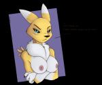 annoyed anthro big_breasts breasts crossed_arms dialogue female looking_at_viewer neck_tuft nipples nude profanity simple_background solo text transparent_background tuft gravyfox bandai_namco digimon canid canine digimon_(species) mammal renamon alpha_channel english_text