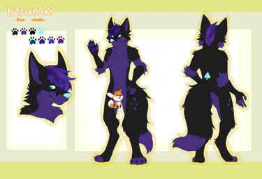ace_of_spades anthro black_body black_fur blue_eyes blue_nose cheek_tuft chest_tuft collar cosmic_hair digitigrade dipstick_tail ethereal_hair facial_tuft fur fur_markings glowing glowing_nose happy male markings multicolored_body purple_body purple_fur purple_mouth simple_background smug solo spades_(marking) sparkles tail tail_markings text tuft two_tone_body wristband eunalis kitsunaki canid canine fox mammal 2020 colored full-length_portrait model_sheet portrait