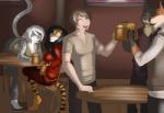 alcohol anthro bar beverage black_hair chair clothed clothing container cup eyes_closed facial_hair female fur furniture grey_body grey_fur group hair holding_object inside leaning looking_back male open_mouth orange_body orange_fur sitting smile spots standing stripes table teeth white_hair ziggie13 fiona_(wolfpack67) jane_(wolfpack67) rabbit_(wolfpack67) canid canine canis domestic_dog felid human leopard mammal pantherine snow_leopard tiger comic digital_drawing_(artwork) digital_media_(artwork)