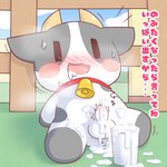 anthro balls bodily_fluids chibi cum excessive_cum excessive_genital_fluids foreskin genital_fluids genitals male musk musk_clouds penis solo text young young_male onebchan bovid bovine cattle mammal 1:1 hi_res japanese_text partially_translated translation_request