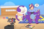 ageplay anthro blort blue_eyes blue_onesie blush bodily_fluids brown_eyes carpet changing_table clenched_teeth clothing controller cross-popping_vein crouching diaper diaper_pail diaper_pile diaper_under_onesie fart fart_cloud feces feet fur gaming genital_fluids grunting hair heterochromia holding_controller holding_object infantilism male multicolored_body multicolored_fur nursery one_eye_closed onesie onesie_only playing_video_game playmat plushie pooping purple_body purple_fur push pushing raised_tail roleplay soiled_diaper soiling soiling_diaper solo squatting_pose tail tan_body tan_fur tan_hair teeth two_tone_body two_tone_fur unclean_diaper urine used_diaper using_diaper wet_diaper wetting wetting_diaper tennettthedl adastra adastra_(series) echo_project amicus_(adastra) tennet canid canine canis mammal wolf hi_res