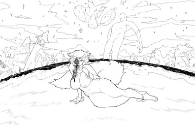 anthro beach big_breasts big_tail blood blood_on_chest blood_on_face bodily_fluids breasts broken_moon building church cloud detailed_background extreme_size_difference featureless_crotch female fluffy fluffy_tail forest group leaf looming lying moon nervous nipples on_side paws plant sea seaside size_difference sky star starry_sky tail thick_thighs thread tree tuft water realius neon_genesis_evangelion hope_(anunusedaccount) canid canine canis humanoid mammal wolf absurd_res black_and_white hi_res monochrome