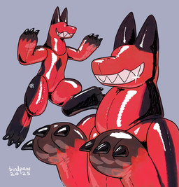 ambiguous_anthro ambiguous_gender anthro black_claws black_latex claws eyeless glistening glistening_body grin inflatable latex latex_body multicolored_body noseless pool_toy purple_background purple_latex red_latex sharp_teeth simple_background smile solo teeth two_tone_body birdpaw_(artist) animate_inanimate canid canine latex_creature living_inflatable living_pool_toy mammal 2025 dated digital_drawing_(artwork) digital_media_(artwork) hi_res