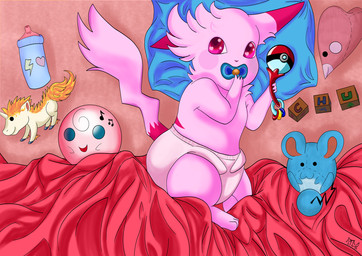 ambiguous_gender animal_plushie anthro block clean_diaper clothed clothing diaper diaper_only feral fur holding_object marill_plushie object_in_mouth pacifier pacifier_in_mouth pink_body pink_fur plushie pokemon_plushie solo topless toy toy_block wearing_diaper young young_ambiguous young_anthro akasha_orzora nintendo pokemon reimachu generation_1_pokemon generation_2_pokemon inanimate_object jigglypuff mammal marill pikachu pokemon_(species) rapidash hi_res