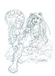 anthro breasts female front_view fur hair leopard_spots long_hair looking_at_viewer nipples nude sitting solo spots sandy_schreiber felid mammal pantherine snow_leopard 2024 black_and_white graphite_(artwork) hi_res monochrome traditional_media_(artwork)