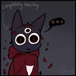 3_eyes ambiguous_anthro ambiguous_gender anthro black_border border clothing grey_background multi_eye petals red_clothing simple_background solo crow-ig cult_of_the_lamb massive_monster_(studio) narinder domestic_cat felid feline felis mammal 2025 digital_drawing_(artwork) digital_media_(artwork) hi_res signature