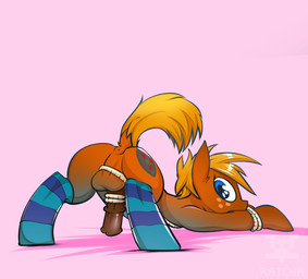 anus bdsm bondage bound butt clothing cutie_mark erection feral genitals legwear looking_at_viewer male nude penis presenting presenting_hindquarters quadruped restraints rope rope_bondage rope_harness simple_background solo spreading stockings submissive submissive_male ratcha friendship_is_magic hasbro my_little_pony equid equine horse mammal 2017 digital_media_(artwork) shaded