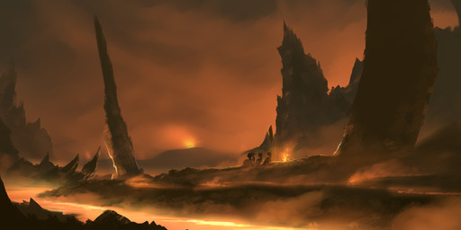 ambiguous_gender detailed_background feral fire group horn lava standing shamanguli dark_souls fromsoftware hasbro my_little_pony mythology equid equine horse mammal mythological_creature mythological_equine pony unicorn 2016 character_request hi_res