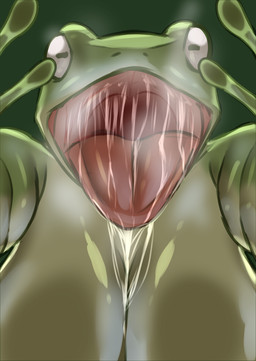 anthro big_breasts bodily_fluids breasts dripping drooling female green_body horizontal_pupils imminent_vore mouth_shot open_mouth pupils saliva saliva_drip saliva_on_tongue solo steamy_breath tongue tongue_out vore reptairu amphibian frog hi_res