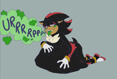 abdominal_bulge after_vore anthro anthro_pred belly big_belly black_body black_fur blush burping chest_tuft clothing countershading digestion footwear fully_inside fur gloves green_tongue hand_on_belly handwear highlights_(coloring) lying male male_anthro male_pred multicolored_body multicolored_fur narrowed_eyes open_mouth oral_vore red_body red_eyes red_highlights red_stripes rumbling_stomach same_size_vore shoes simple_background solo sound_effects stripes tail tan_body tan_countershading tan_fur teeth text tongue tongue_out tuft vore badfoxxxrage sega sonic_the_hedgehog_(series) shadow_the_hedgehog eulipotyphlan hedgehog mammal digital_media_(artwork) hi_res