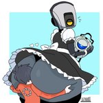 butt butt_grab clothing duo face_in_ass female hand_on_butt holding_butt machine maid_uniform male male/female uniform skrivhatoro portal_(series) valve glados wheatley human humanoid mammal robot absurd_res hi_res