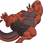 3_toes 5_fingers anthro black_body black_clothing black_skin bulge clothing detailed_bulge feet fingers horn male manly muscular muscular_male pose red_body red_skin simple_background slightly_chubby solo tail toes underwear white_background same22shark mythology kassn dragon mythological_creature mythological_scalie scalie 1:1 2023 digital_drawing_(artwork) digital_media_(artwork) hi_res pinup shaded signature