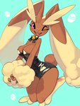 anthro blush clothed clothing female generation_4_pokemon hi_res kame_3 lopunny nintendo one_eye_closed pokemon pokemon_(species) solo thick_thighs wink