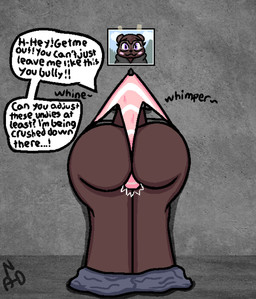 anthro ballbusting bulge bulge_from_behind butt butt_focus cock_and_ball_torture genital_torture male solo stuck text wedgie wedgie_fetish neonad mammal digital_media_(artwork) english_text hi_res