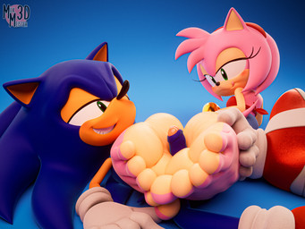 5_toes anthro big_feet blue_background blue_body blue_fur clothing countershade_feet countershading duo feet female foot_fetish foot_play footjob fur genitals gloves gradient_background green_eyes handwear humanoid_feet humanoid_genitalia humanoid_penis looking_back lying male male/female on_back penis pink_body pink_fur plantigrade sex simple_background soles thick_feet toes tongue tongue_out milkmeister3d sega sonic_the_hedgehog_(series) amy_rose sonic_the_hedgehog eulipotyphlan hedgehog mammal 2026 3d_(artwork) 4:3 absurd_res digital_media_(artwork) hi_res