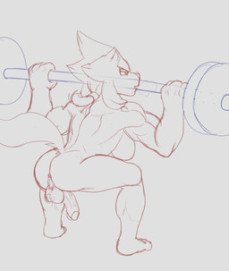 anthro back_muscles balls barbell breasts breath crouching exercise flaccid genitals gynomorph humanoid_genitalia humanoid_penis intersex muscular muscular_anthro muscular_arms muscular_gynomorph muscular_intersex panting penis perineum side_boob solo squats weightlifting weights workout fourssss vargas_(fours) canid canine canis mammal warg_(fours) wolf hi_res