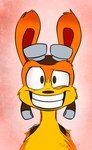 abstract_background eyewear eyewear_on_head feral fur goggles goggles_on_head looking_at_viewer male multicolored_body multicolored_fur nervous_smile shoulder_straps solo two_tone_body two_tone_fur najalatte jak_and_daxter naughty_dog sony_corporation sony_interactive_entertainment daxter mammal mustelid ottsel 2024 digital_media_(artwork) hi_res