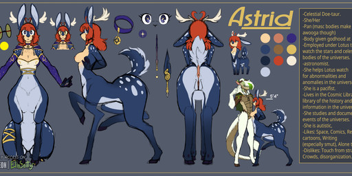 anthro anus areola biped blue_body blue_eyes blue_fur blue_tail breasts butt clothed clothed_female clothed_taur clothing cloven_hooves dock_(anatomy) duo eyelashes female freckled_breasts freckled_chest freckled_face freckles front_view fur genitals green_eyes hair hooves horn long_eyelashes male markings nipples nude nude_anthro nude_male orange_hair rear_view side_view spots spotted_body spotted_butt spotted_ears spotted_fur spotted_hips spotted_markings spotted_shoulders spotted_tail standing tail tail_markings text topwear vulva white_body white_fur white_hair spiritelin astrid_(psychorodent) elin_(psychorodent) deer deer_taur mammal mammal_taur snatyr taur 2025 digital_drawing_(artwork) digital_media_(artwork) english_text hi_res model_sheet