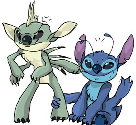 3_fingers 3_toes 4_arms 4_toes annoyed antennae_(anatomy) anthro back_spines bite blonde_hair blue_body blue_fur blue_pawpads claws cross-popping_vein cute_fangs duo fangs featureless_crotch feet finger_bite finger_claws finger_in_mouth fingers frown fur green_nose hair leg_grab male mohawk multi_arm multi_limb notched_ear pawpads short_tail simple_background sitting slim_anthro slim_male smile standing tail teeth toe_claws toes underbite white_background yellow_body yellow_fur yellow_inner_ear knaitus disney lilo_and_stitch chopsuey_(lilo_and_stitch) stitch_(lilo_and_stitch) alien experiment_(lilo_and_stitch)