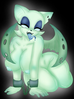 all_fours anthro bedroom_eyes big_breasts breasts cuff_(restraint) female handcuffs looking_at_viewer metal_cuffs narrowed_eyes nipples nude restraints seductive solo thick_thighs tongue tongue_out wide_hips wings yucock-cake sega sonic_the_hedgehog_(series) rouge_the_bat bat ghost mammal spirit 3:4