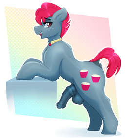 animal_genitalia animal_penis anus balls big_anus bodily_fluids cutie_mark dock_(anatomy) equine_anus equine_genitalia equine_penis feral genital_fluids genitals half-erect looking_at_viewer male medial_ring open_mouth penis precum puffy_anus red_eyes side_view solo tail czu friendship_is_magic hasbro my_little_pony apple_split_(mlp) earth_pony equid equine horse mammal pony absurd_res hi_res