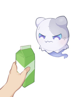 ambiguous_gender blush bodily_fluids container holding_object looking_at_object milk_carton milk_container simple_background sweat white_background white_body terzeebo ziterbo honkai:_star_rail mihoyo wubbaboo_(honkai:_star_rail) ghost human mammal spirit absurd_res hi_res