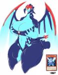 anthro attack_stat_(yu-gi-oh) big_breasts blue_body blue_skin breasts card defense_stat_(yu-gi-oh) female hand_on_breast looking_at_viewer markings membrane_(anatomy) membranous_wings monster_card_(yu-gi-oh) non-mammal_breasts simple_background solo tail trading_card wide_hips wings yu-gi-oh_card averyshadydolphin konami mythology yu-gi-oh! galaxy-eyes_photon_dragon dragon duel_monster mythological_creature mythological_scalie scalie 2016 absurd_res hi_res