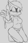 anthro bottomless clothed clothing collar female grey_background leash pubes shirt simple_background solo tank_top topwear jammiez mammal procyonid raccoon absurd_res hi_res monochrome sketch