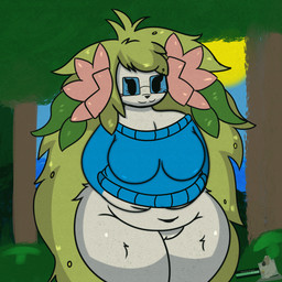 accessory anthro areola big_breasts breasts clothing eyewear female flower flower_(anatomy) flower_in_hair forest forest_background freckles fur genitals glasses glistening glistening_body green_hair hair hair_accessory huge_breasts looking_at_viewer nature nature_background navel nipples nude overweight pink_areola plant pokemorph shortstack shortstack_female solo sweater thick_thighs topwear tree undressing undressing_self vulva wearing_glasses white_body white_fur miyang_draws! nintendo pokemon verdant_the_shaymin_(miyang_draws) generation_4_pokemon land_forme_shaymin legendary_pokemon pokemon_(species) shaymin 1:1 2d_animation animated frame_by_frame hi_res