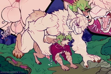 all_fours anal anal_penetration anthro anthro_on_anthro anthro_penetrated anthro_penetrating anthro_penetrating_anthro antlers anus backsack balls bent_over brown_body brown_fur detailed_background dominant dominant_anthro dominant_male duo ejaculation eyes_closed forest forest_background forest_sex from_behind_position fur genitals green_hair hair hooves horn humanoid_genitalia humanoid_penis larger_anthro larger_dom larger_male male male/male male_penetrated male_penetrating male_penetrating_male muscular muscular_anthro muscular_male nature nature_background nipples open_mouth pecs penetration penile penile_penetration penis penis_in_ass plant rear_view sex size_difference smaller_anthro smaller_male smaller_penetrated striped_body striped_fur stripes submissive submissive_anthro submissive_male tan_body tan_fur tree sinisterheaven mythology canid canine deer mammal mythological_canine mythological_creature werecanid werecanine werecreature werewolf hi_res