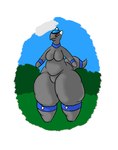 anthro black_body breasts female non-mammal_breasts red_eyes solo spikes spikes_(anatomy) tail thick_thighs wide_hips jovi_cap nintendo pokemon fossil_pokemon generation_4_pokemon pokemon_(species) rampardos hi_res