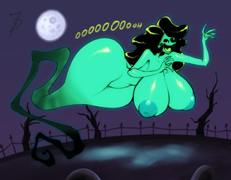 areola big_areola big_breasts big_nipples black_hair breasts female floating green_body green_tongue hair huge_areola huge_breasts huge_nipples inverted_nipples legless levitation moon nipples not_furry one_eye_obstructed plant puffy_areola puffy_nipples simple_background smile solo tongue tree wide_hips daredemon7000 ecta_(daredemon7000) ghost humanoid spirit 2020 hi_res
