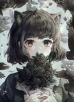 animal_ears black_hair colored_inner_hair female flower green_eyes hair holding_flower holding_object multicolored_hair plant rose_(flower) solo two_tone_hair mirage_(rairudiseu) zutomayo nira-chan animal_humanoid cat_humanoid felid felid_humanoid feline feline_humanoid humanoid mammal mammal_humanoid absurd_res hi_res portrait