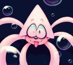 black_nose bubble eye_bags eyebrows green_eyes male open_mouth pink_tongue raised_eyebrows simple_background smile solo tentacles tongue toony white_body 888g888 squidboye_(888g888) cephalopod coleoid decapodiform marine mollusk squid 2024 digital_media_(artwork) portrait three-quarter_portrait watermark