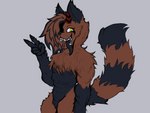 anthro black_body black_fur claws fangs fluffy fur horn male paws red_horn solo stripes tan_body teeth yellow_eyes infernaltanuki alex_mayhem canid canine demon fox hybrid mammal procyonid raccoon 4:3 hi_res